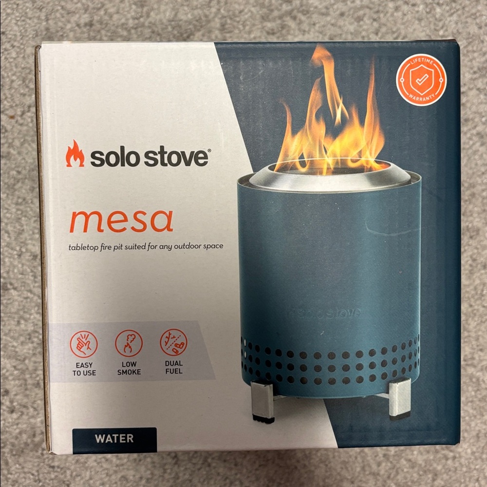 NIB Solo Stove Mesa XL, 7” Tabletop Fire Pit w/Stand Smokeless, Stainless Steel